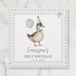 ヴィンテージワンラッキーダックサージグリーンジンガム誕生日 フェイバータグ