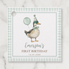 ヴィンテージワンラッキーダックサージグリーンジンガム誕生日 フェイバータグ