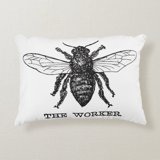 ヴィンテージワーカービーイラストレーションアート アクセントクッション (正面)