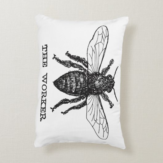 ヴィンテージワーカービーイラストレーションアート アクセントクッション (裏面(縦))