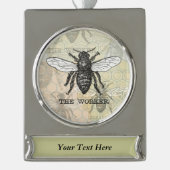 ヴィンテージワーカービーイラストレーションアート シルバープレートバナーオーナメント (正面)