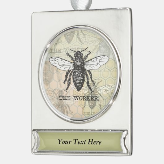 ヴィンテージワーカービーイラストレーションアート シルバープレートバナーオーナメント (左)