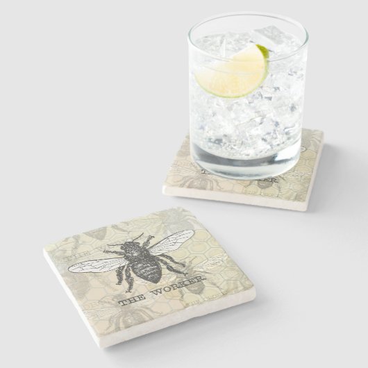 ヴィンテージワーカービーイラストレーションアート ストーンコースター (横)