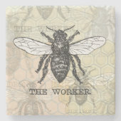 ヴィンテージワーカービーイラストレーションアート ストーンコースター (正面)