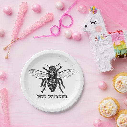 ヴィンテージワーカービーイラストレーションアート ペーパープレート (パーティー)