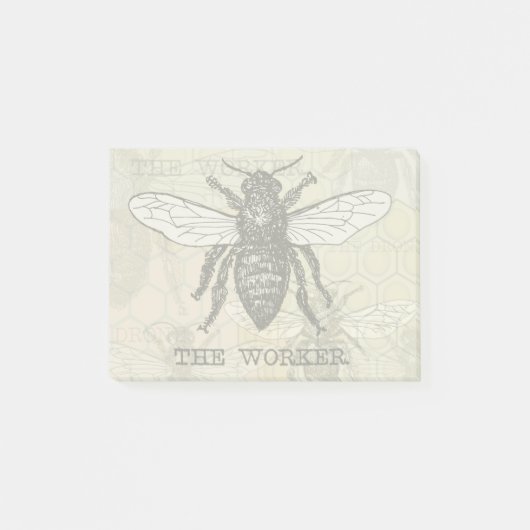 ヴィンテージワーカービーイラストレーションアート ポストイット (正面)