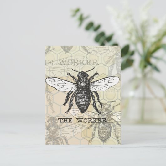 ヴィンテージワーカービーイラストレーションアート ポストカード (スタンド正面)