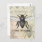 ヴィンテージワーカービーイラストレーションアート ポストカード (正面/裏面)
