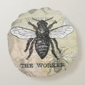 ヴィンテージワーカービーイラストレーションアート ラウンドクッション (裏面)