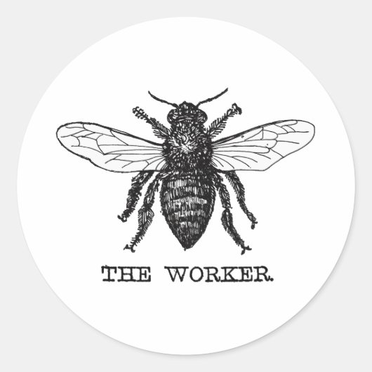 ヴィンテージワーカービーイラストレーションアート ラウンドシール (正面)