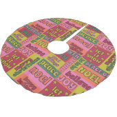 ヴィンテージワードコラージュ1970sスタイルクリスマスパターン ブラッシュドポリエステルツリースカート (アングル)