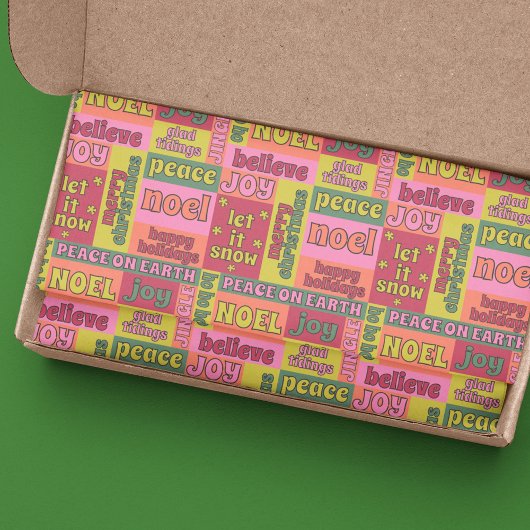 ヴィンテージワードコラージュ1970sスタイルクリスマスパターン 薄葉紙