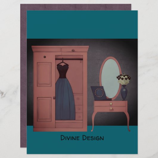 ヴィンテージワードローブ化粧台TealScrapbookPaper (正面/裏面)