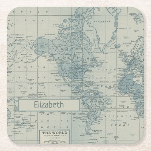 ヴィンテージワールドカスタマイズマップ スクエアペーパーコースター (正面)