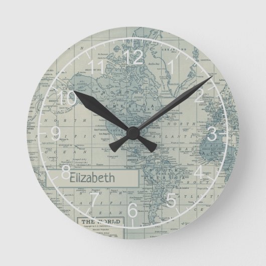 ヴィンテージワールドカスタマイズマップ ラウンド壁時計 (正面)