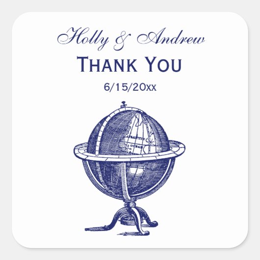 ヴィンテージワールドグローブリトグラフスケッチ海軍 スクエアシール (正面)