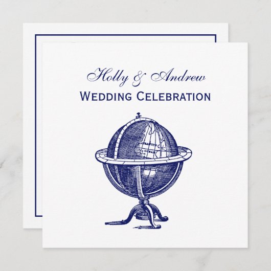 ヴィンテージワールドグローブリトグラフスケッチ海軍 招待状 (正面/裏面)