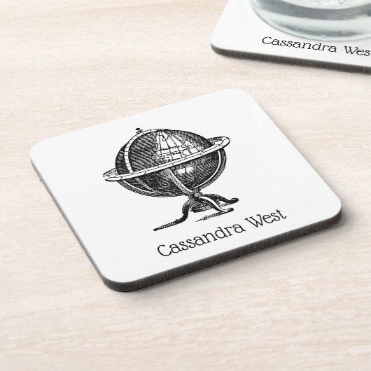 ヴィンテージワールドグローブリトグラフスケッチBW コースター (左側)