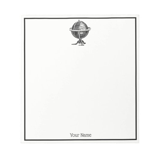 ヴィンテージワールドグローブリトグラフスケッチBW ノートパッド (正面)