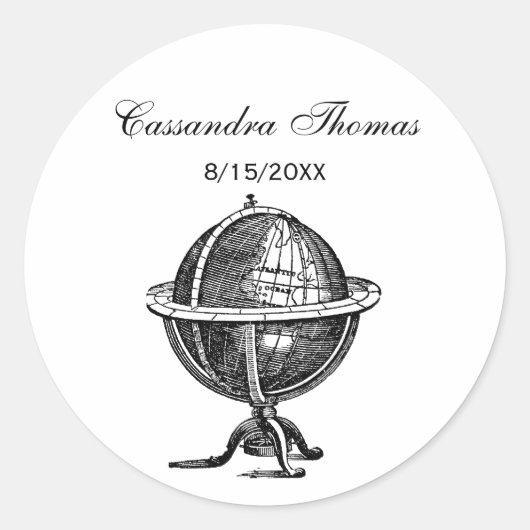 ヴィンテージワールドグローブリトグラフスケッチBW ラウンドシール (正面)