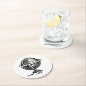 ヴィンテージワールドグローブリトグラフスケッチBW ラウンドペーパーコースター (インサイチュ)