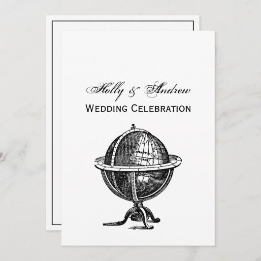 ヴィンテージワールドグローブリトグラフスケッチBW 招待状 (正面/裏面)