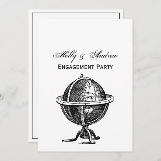 ヴィンテージワールドグローブリトグラフスケッチBW 招待状 (正面/裏面)