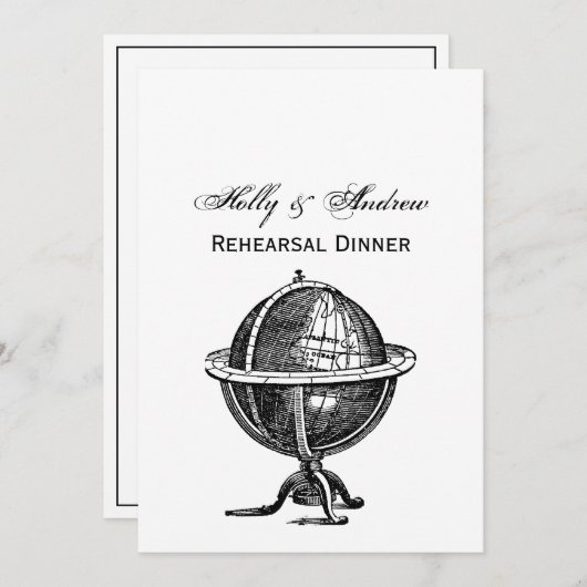 ヴィンテージワールドグローブリトグラフスケッチBW 招待状 (正面/裏面)