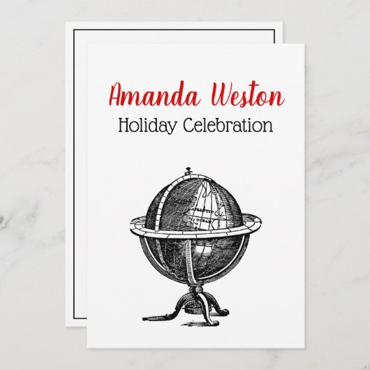 ヴィンテージワールドグローブリトグラフスケッチBW 招待状 (正面/裏面)