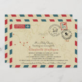 ヴィンテージワールドトラベラーエアメールベビーシャワー 招待状 (正面/裏面)