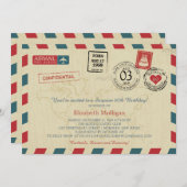 ヴィンテージワールドトラベラーエアメール誕生日パーティー 招待状 (正面/裏面)