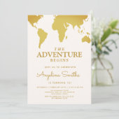 ヴィンテージワールドトラベルマップアドベンチャー金ゴールド誕生日 招待状 (スタンド正面)