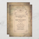 ヴィンテージワールドトラベルマップ婚約パーティ 招待状 (正面/裏面)