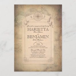 ヴィンテージワールドトラベルマップ婚約パーティ 招待状