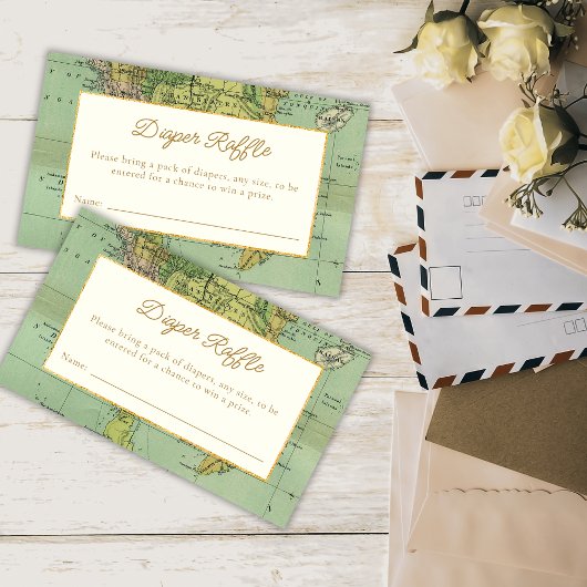 ヴィンテージワールドトラベル赤ちゃんシャワーおむつラッフル エンクロージャーカード