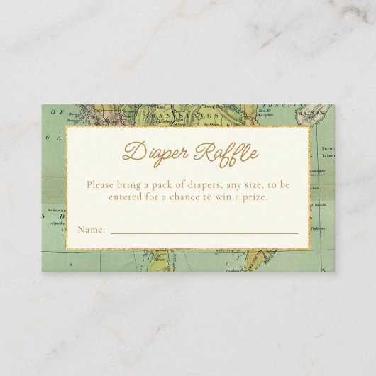 ヴィンテージワールドトラベル赤ちゃんシャワーおむつラッフル エンクロージャーカード (正面)