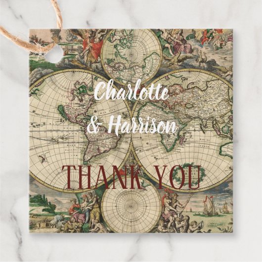 ヴィンテージワールドマップトラベルテーマ結婚ズ フェイバータグ (正面)