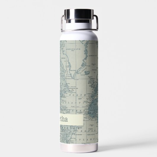 ヴィンテージワールドマップトラベル名前をカスタムする ウォーターボトル (背面)