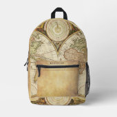 ヴィンテージワールドマップブラウン堅牢パーソナライズされた プリントバックパック (正面)