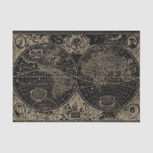 ヴィンテージワールドマップブラックベージュデクページ 薄葉紙 (正面)