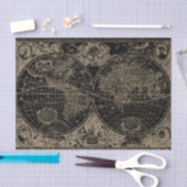 ヴィンテージワールドマップブラックベージュデクページ 薄葉紙 (クラフト)