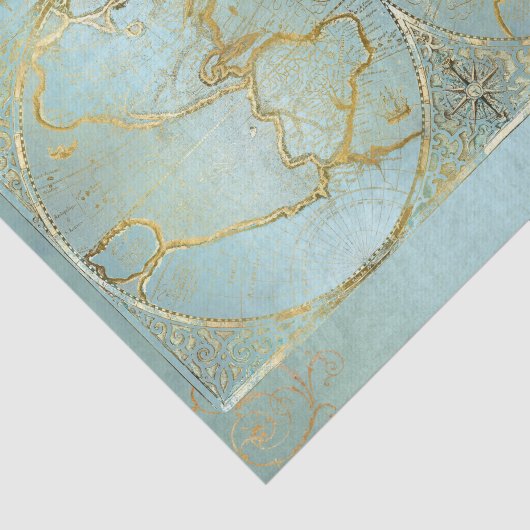 ヴィンテージワールドマップ金ゴールドアクアブルーデクページ 薄葉紙 (詳細)