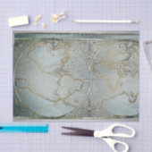 ヴィンテージワールドマップ金ゴールドグレーブルー 薄葉紙 (クラフト)