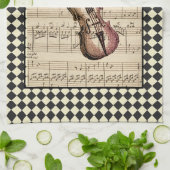 ヴィンテージヴァイオリンハーレキ縁どン キッチンタオル (折り畳み)