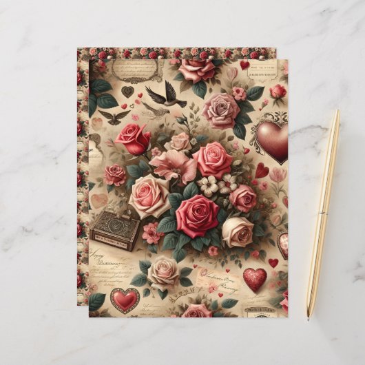 ヴィンテージヴァレンティンエフエマラスクラップブック紙 (正面/裏面インサイチュ)