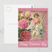 ヴィンテージヴァレンティンデイエビクトリアンルジェルフローラピンク ポストカード (正面/裏面)