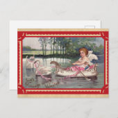 ヴィンテージヴァレンティーンズデイエンジェルスワンボート ポストカード (正面/裏面)