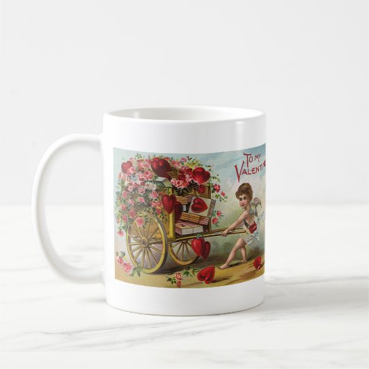 ヴィンテージヴァレンティーンズデイエンジェル，愛のハートのカート コーヒーマグカップ (左)