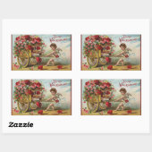 ヴィンテージヴァレンティーンズデイエンジェル，愛のハートのカート 長方形シール (シート)