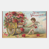 ヴィンテージヴァレンティーンズデイエンジェル，愛のハートのカート 長方形シール (正面)